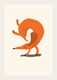 Illustrated fox doing a handstand on light background-3