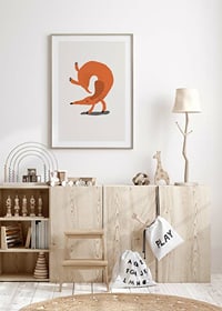 Illustrated fox doing a handstand on light background-8