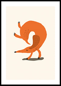 Illustrated fox doing a handstand on light background-0