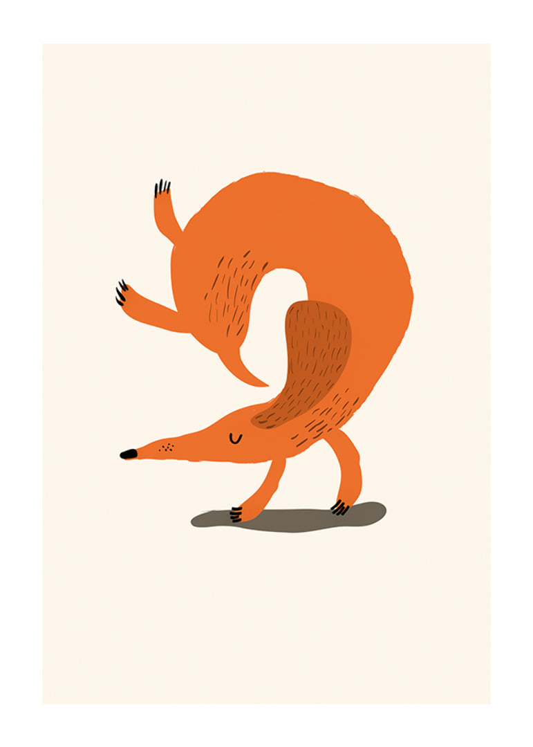 Illustrated fox doing a handstand on light background-12