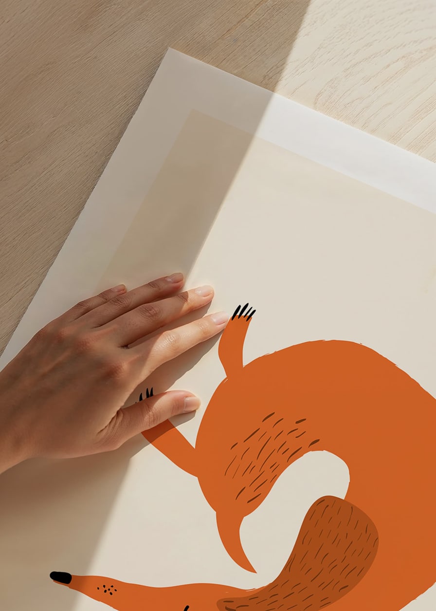 Illustrated fox doing a handstand on light background-12