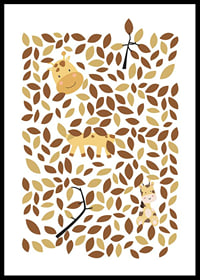 Illustrerade giraffer gömmer sig bland gula och bruna blad-0