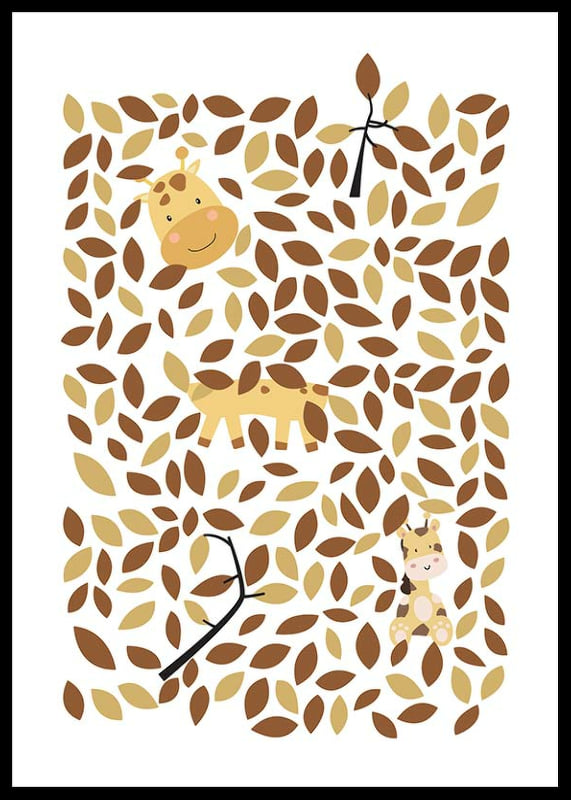 Illustrerade giraffer gömmer sig bland gula och bruna blad-12