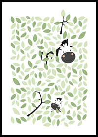 Illustrerad zebra gömmer sig bland gröna blad och grenar-0