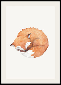 Watercolor of curled up sleeping fox on light background-2