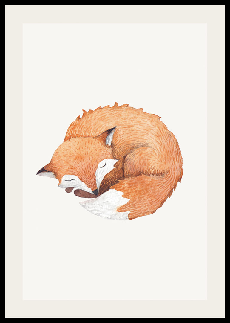 Watercolor of curled up sleeping fox on light background-12