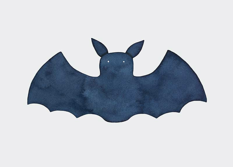 Watercolor illustration of dark blue bat on light background-12