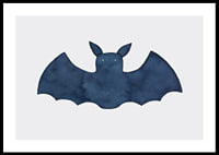 Watercolor illustration of dark blue bat on light background-0