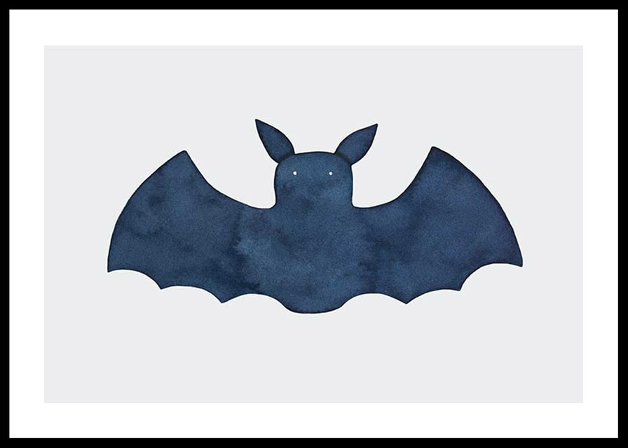 Watercolor illustration of dark blue bat on light background-12