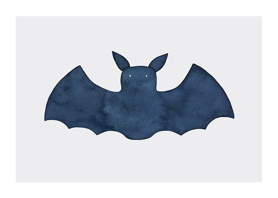 Watercolor illustration of dark blue bat on light background-12