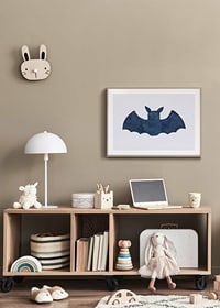 Watercolor illustration of dark blue bat on light background-8