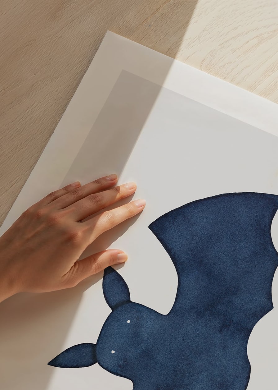 Watercolor illustration of dark blue bat on light background-12