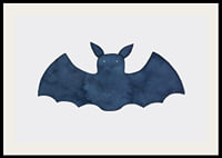 Watercolor illustration of dark blue bat on light background-2