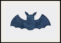 Watercolor illustration of dark blue bat on light background-2