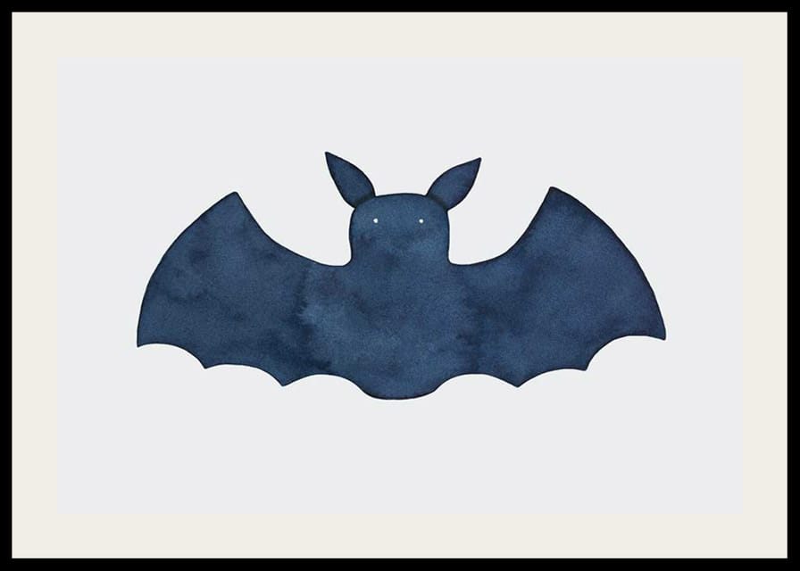 Watercolor illustration of dark blue bat on light background-12
