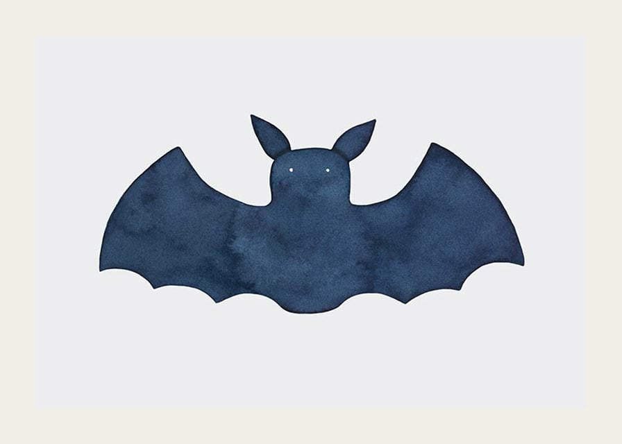 Watercolor illustration of dark blue bat on light background-12