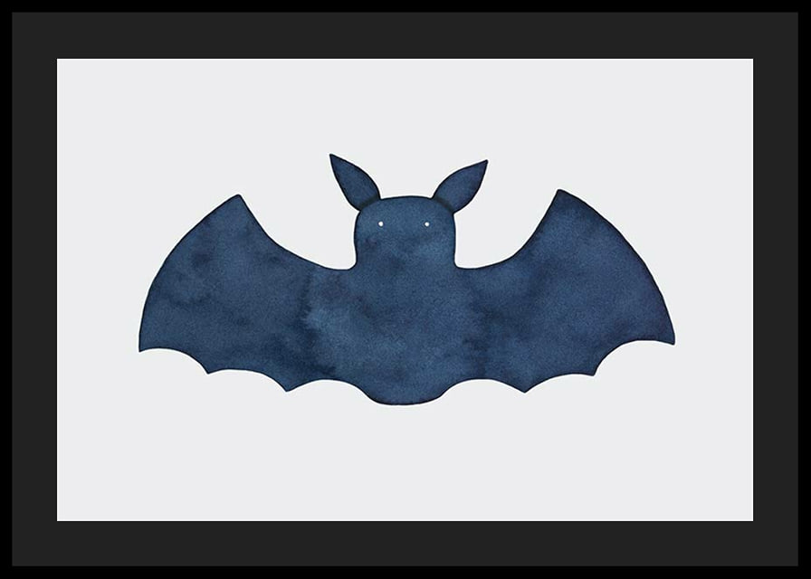 Watercolor illustration of dark blue bat on light background-12