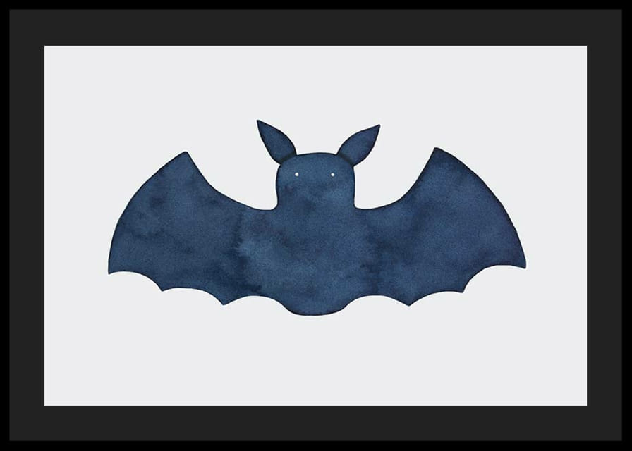 Watercolor illustration of dark blue bat on light background-12