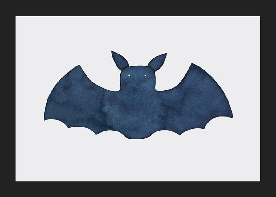 Watercolor illustration of dark blue bat on light background-12
