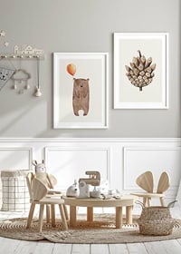 Illustrated brown bear with orange balloon on light background-8