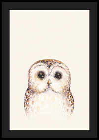 Ilustración de acuarela de búho con ojos grandes sobre fondo beige-4