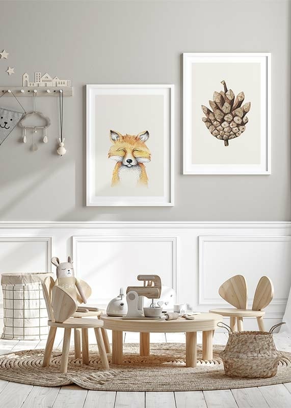 Illustrated fox with closed eyes against light beige background-12