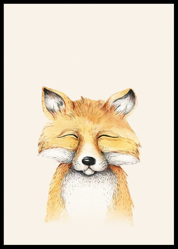 Illustrated fox with closed eyes against light beige background-12