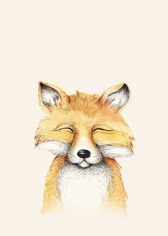 Illustrated fox with closed eyes against light beige background-12