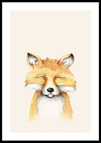Illustrated fox with closed eyes against light beige background-0