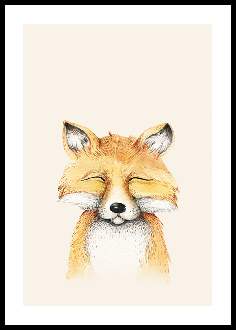 Illustrated fox with closed eyes against light beige background-12