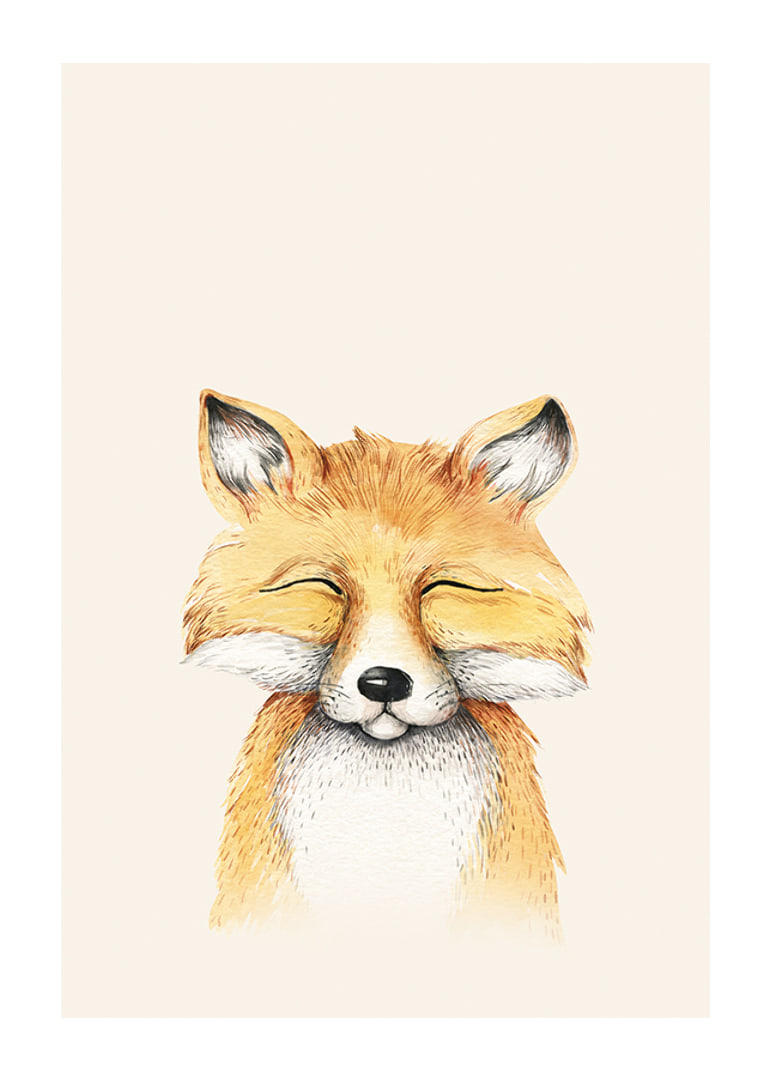 Illustrated fox with closed eyes against light beige background-12