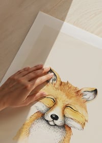 Illustrated fox with closed eyes against light beige background-9