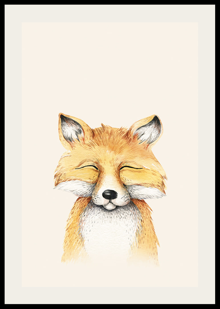Illustrated fox with closed eyes against light beige background-12