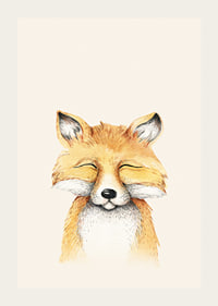 Illustrated fox with closed eyes against light beige background-3