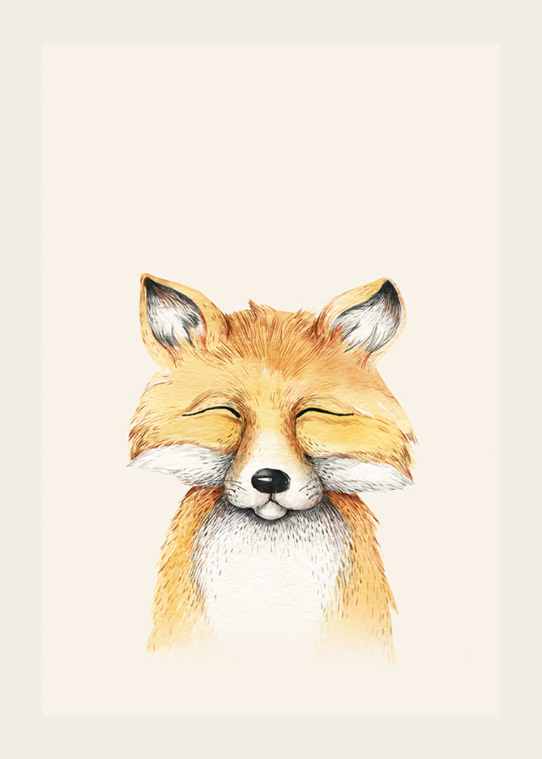 Illustrated fox with closed eyes against light beige background-12