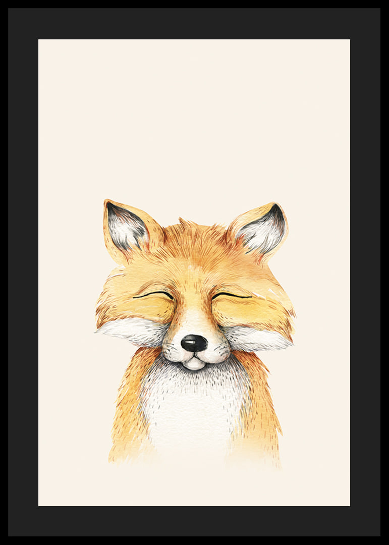 Illustrated fox with closed eyes against light beige background-12