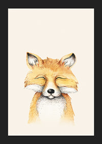 Illustrated fox with closed eyes against light beige background-5