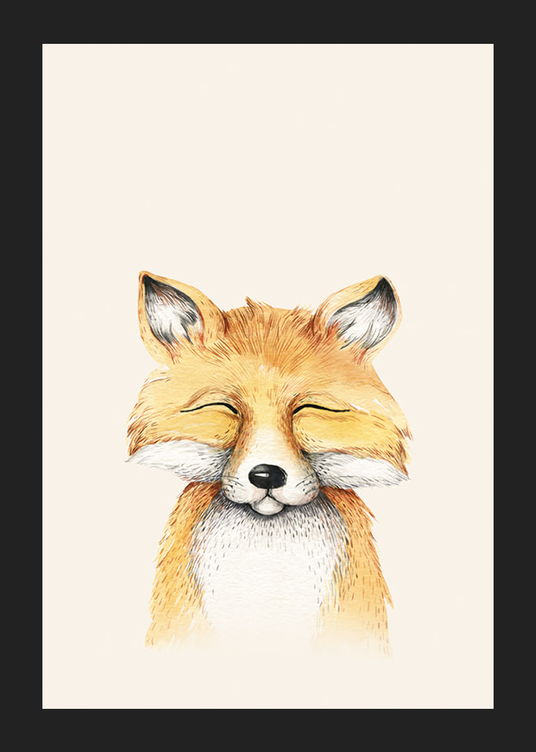 Illustrated fox with closed eyes against light beige background-12