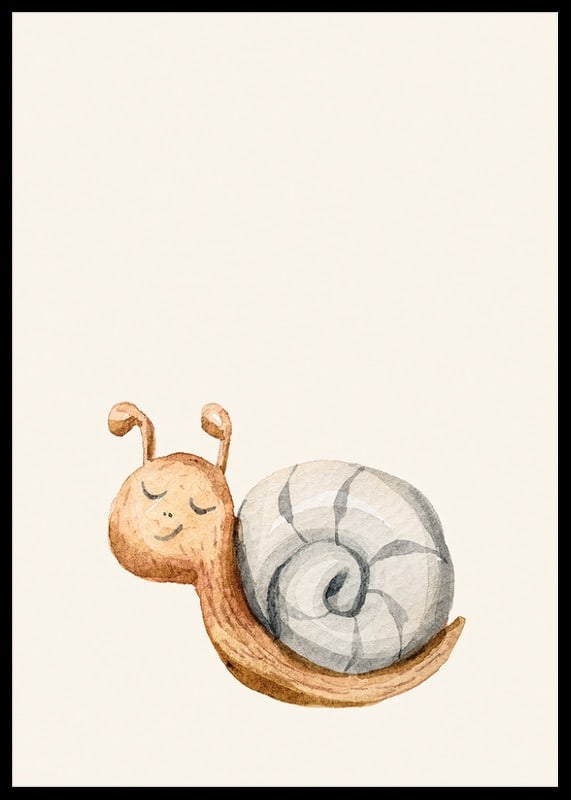 Caracol ilustrado con caparazón gris sobre fondo beige claro-12