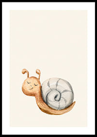 Caracol ilustrado con caparazón gris sobre fondo beige claro-0