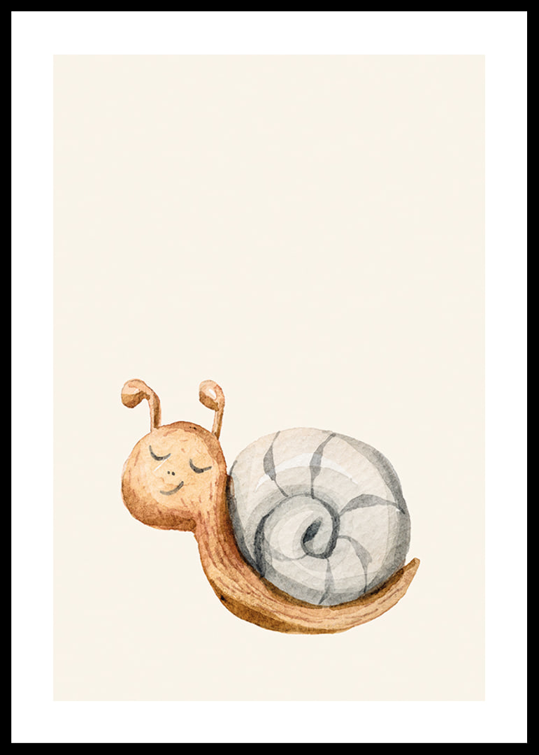 Caracol ilustrado con caparazón gris sobre fondo beige claro-12