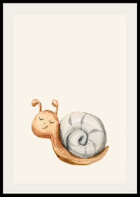 Geïllustreerde slak met grijs schelpje op lichtbeige achtergrond-2