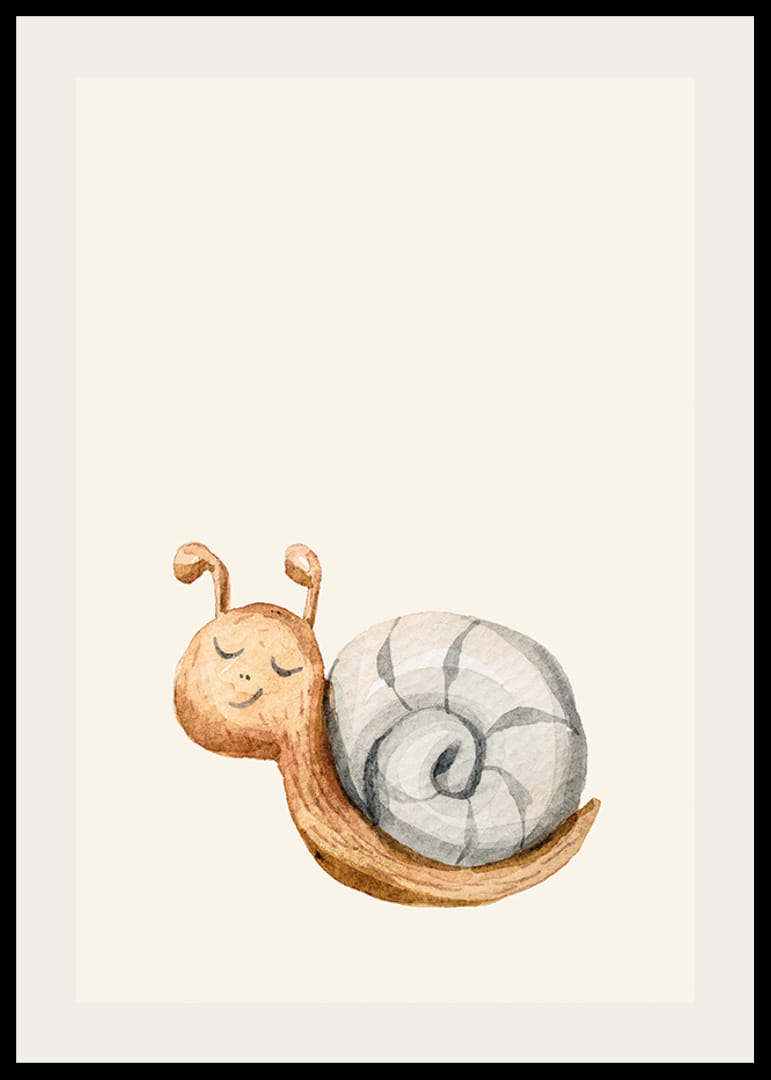 Geïllustreerde slak met grijs schelpje op lichtbeige achtergrond-12