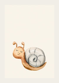 Geïllustreerde slak met grijs schelpje op lichtbeige achtergrond-3