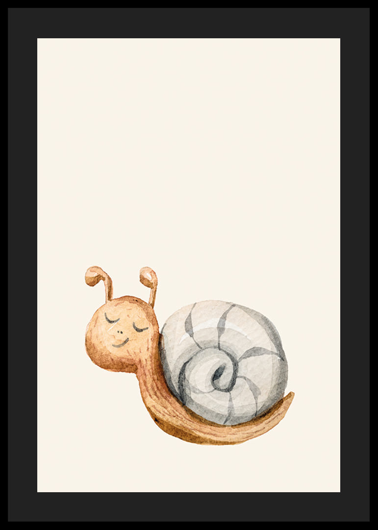 Geïllustreerde slak met grijs schelpje op lichtbeige achtergrond-12