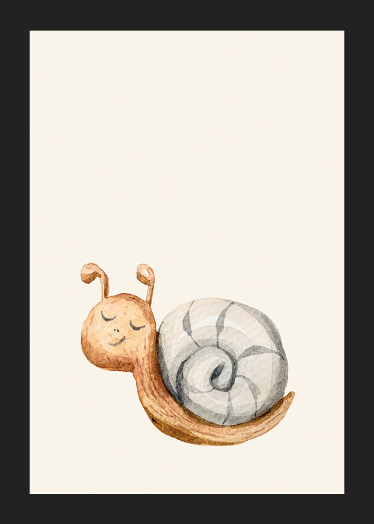 Geïllustreerde slak met grijs schelpje op lichtbeige achtergrond-12
