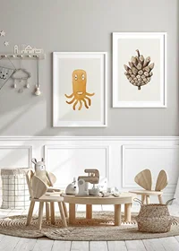 Akvarellillustration av orange bläckfiskmonster på ljus bakgrund-8