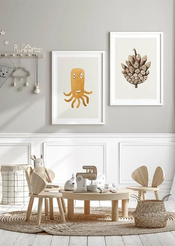 Akvarellillustration av orange bläckfiskmonster på ljus bakgrund-12