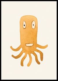 Ilustração em aquarela de monstro polvo laranja em fundo claro-6