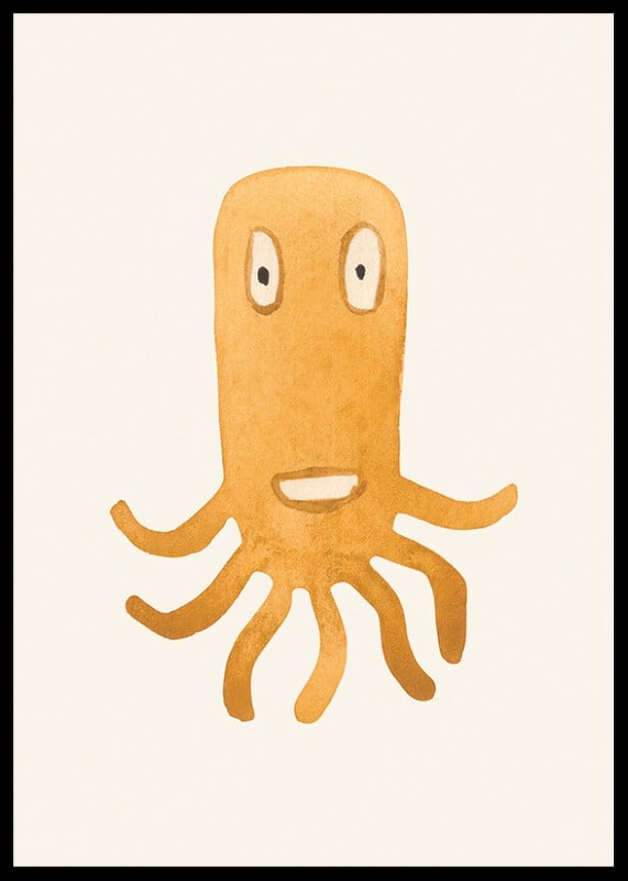 Ilustração em aquarela de monstro polvo laranja em fundo claro-12